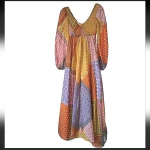 RARE VINTAGE PATCHWORK BANDANA PRINT MAXI DRESS 1970's BOHO HIPPIE SIZE XS / S